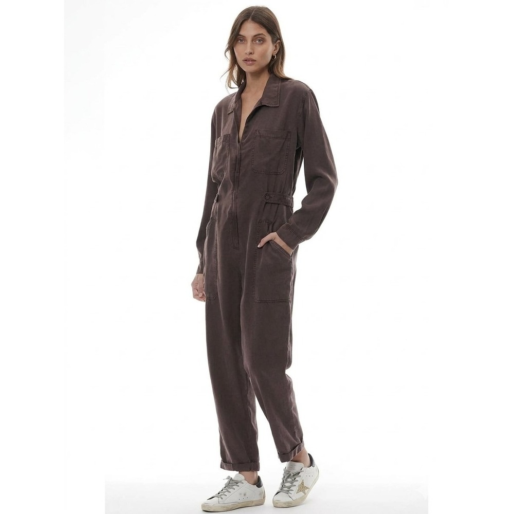 YFB Young Fabulous & Broke Harmony Utility Jumpsuit Brown Plum M Long Sleeve